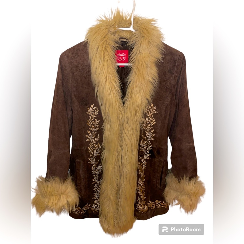 Beautiful Penny Lane Coat Faux Fur Faux Suede Leather Winter Coat Jacket Vintage